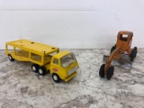 TONKA yellow car carrier and SILK TOY road grader