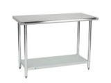 Stainless steel prep table 4ft x 24in deep countertop height Stock photo.