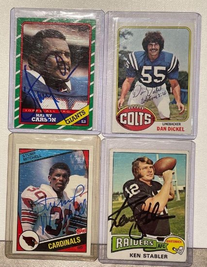 4x-Carson, Dickel, Mitchell, and Stabler Autographed Cards