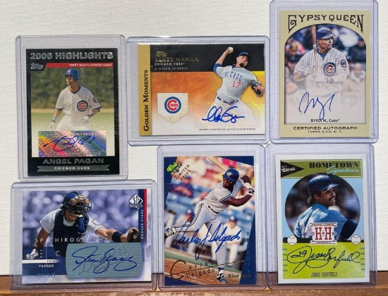 6x-Yeager, Delgado, Barfield, Pagan, Garza, and Byrd autographed cards