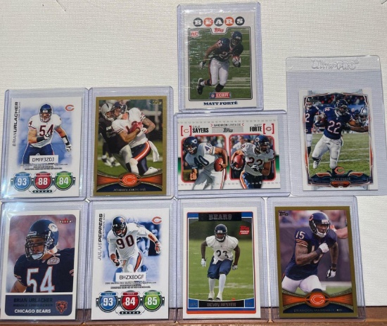 9 total cards including Urlacher, Peppers, Knox, Hester, Marshall, Forte, Gale Sayers