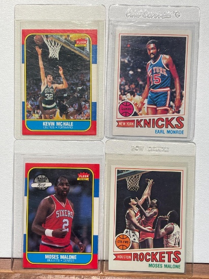 Basketball cards Moses Malone, McHale, and Monroe