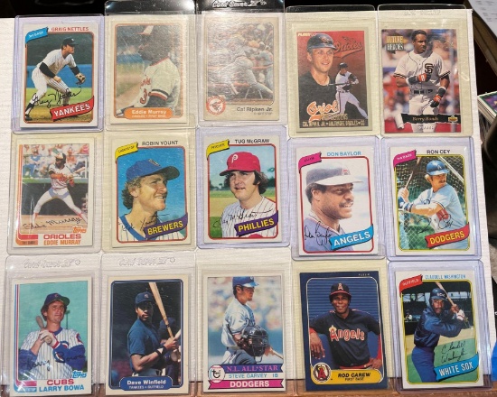 Baseball cards-Yount, Winfield, Garvey, Carew, Bonds plus