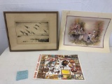 Signed original Etching by Churchill Ettinger, Carousels poster, PLUS