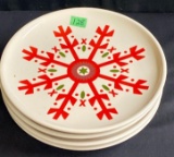 4 Red Snowflake luncheon plates