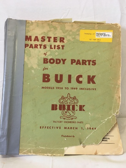 Master parts list of body for Buick models 1928-1949