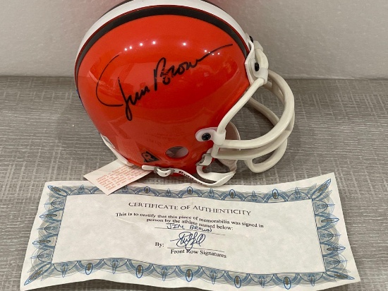 Jim Brown Autographed Mini Helmet with Front Row Signatures COA