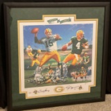 Bart Starr and Brett Favre Framed autographed print with Ball Four COA 273/300 35x33