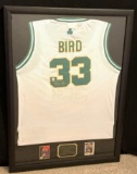 Larry Bird Framed autographed Jersey with Game Time. Authentics COA 29x39