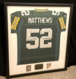 Clay Matthews Framed autographed Jersey with Pennants COA 35x39