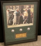 Arnold Palmer, Jack Nicklaus, and Tiger Woods Autographed Golf balls with print framed Art of Music