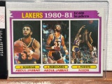 1981 Topps Lakers Team leaders Abdul Jabbar, and Nixon