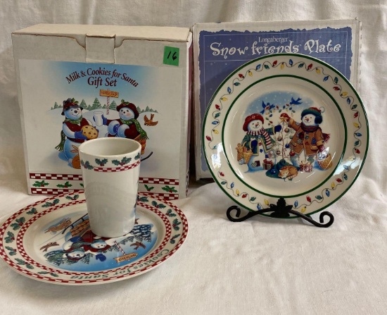 Milk and cookies set and snow friends Plate and Holder 2 x $
