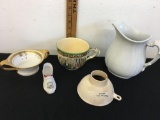 ANTIQUE ROYAL CHINA PITCHER and porcelain jar funnel