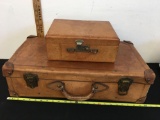 Vintage Antique Eagle Lock Terwille Conn. Leather Suitcase