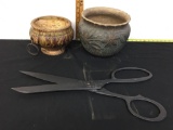 Vintage Ceramic Plant Pot 7?Tall. 9?Wide, and ribbon cutting Scissors