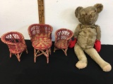 Vintage Teddy Bear and miniature furniture