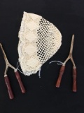 Vintage Hair Curling Iron Wood Handles and bonnet crochet