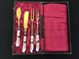Antique Painter Fork/knife set and Sharpener 4 pieces