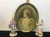 Vintage Victorian lady tray and couple by Andrea 8? tall