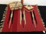 Vintage Shells Jewelry box and Chimayo Weaving Textile Placemat 19?x20?