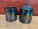 Carnival Glass container one with lid one without