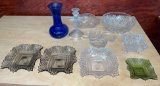 Glassware including ruffled glass and footed bowl plus candle holder