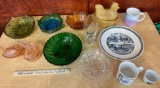 Glassware including Hen on a nest, deer covered bowl chipped, plus 1978 ST Joes Des Moines plate