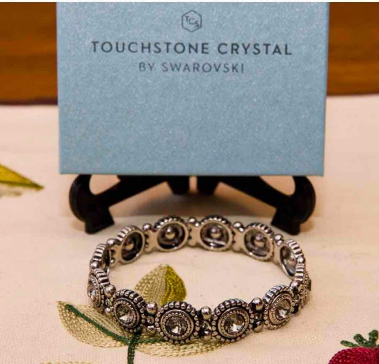 Touchstone Crystal by Swarovski Bracelet Sedona stretch bracelet, black diamond crystal, oxidized