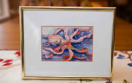 Octopus Framed Water Color Painting Unique water color octopus. Frame dimensions 7? x 9?