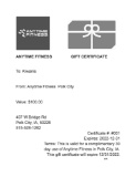Anytime Fitness Membership Gift certificate for a free 30-day membership at the Polk City Anytime