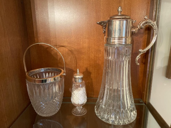 Glassware- crafe, sugar shaker, ice bucket