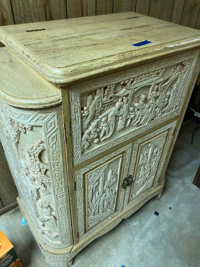 Very ornate Asian Crafted liquor cabinet ivory