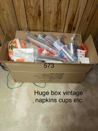 HUGE BOX OF PAPER PRODUCTS CUPS NAPKINS ETC NEW