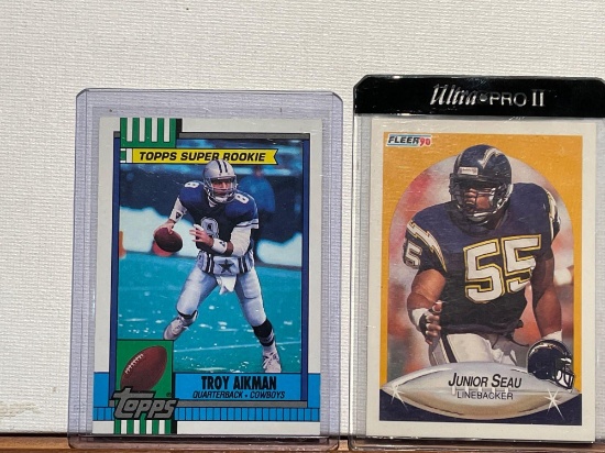 2x-1990 Fleer Junior Seau and 1990 Topps Troy Aikman Rookie cards