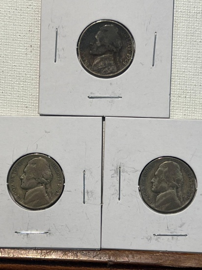Lot of 3 war time nickels 1943,44,45