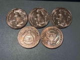 5x-Indian Head 1oz .999 Fine Copper Coin