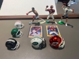 Starting Lineup figurines Sugar Ray, Theismann, and Aikman plus mini Helmets