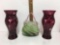 Dillard's Art Glass Handbag Basket Vase Green & Pink Swirls 10