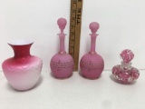 Vintage St. Clair Art Glass Paperweight Perfume Bottle Pink Flowers and vase an