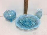 Vintage Jefferson Glass Blue Opalescent Wishbones/Drapery Dish