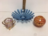 Fostoria Blue Bowl and carnival glass