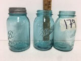 Vintage blue Ball Perfect Mason jar 2 and 0