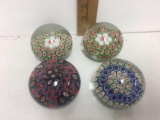 Vintage Art Glass Paperweights Red Blue White 3?
