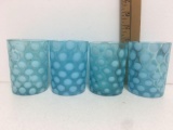 Vintage Blue Opalescent Coin Dot Art Glass Possibly Fenton Water Tumbler 3 1/2