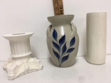 Williamsburg Salt Glaze Stoneware Crock Pottery Blue & Clay Vase Floral and vase made in Germany