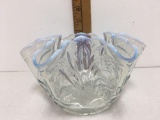 Water Lily blue opalescent bowl 4?x7-1/2?