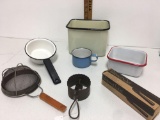 Vintage Biscuit Cutter, Enamel Wash Pan White W/ black Trim and more