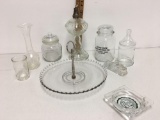 Vintage Clear Glass Oil Lamp, ashtray, glass tray and more