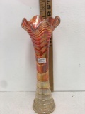 Vintage Carnival Glass Fluted Vase Marigold 11? tall x4?